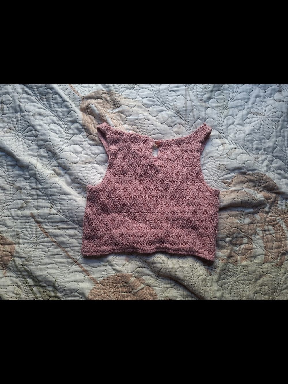 Crocheted Sleeveless Crop Top in Dusty Rose